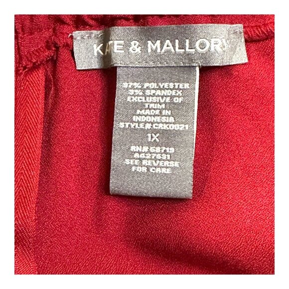 Kate & Mallory Cranberry Red Front Pleated Skirt 1X Poly/Spandex Stud Accents - Picture 5 of 7